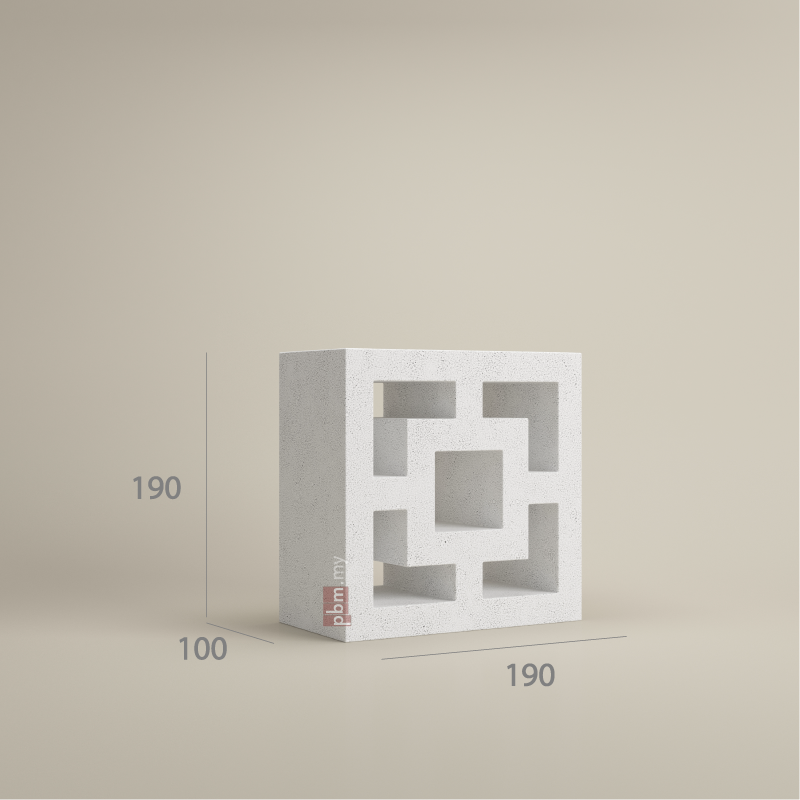 VB+ 804 concrete ventilation block – 190×190×100 mm with smooth finish and symmetrical square cut-out design