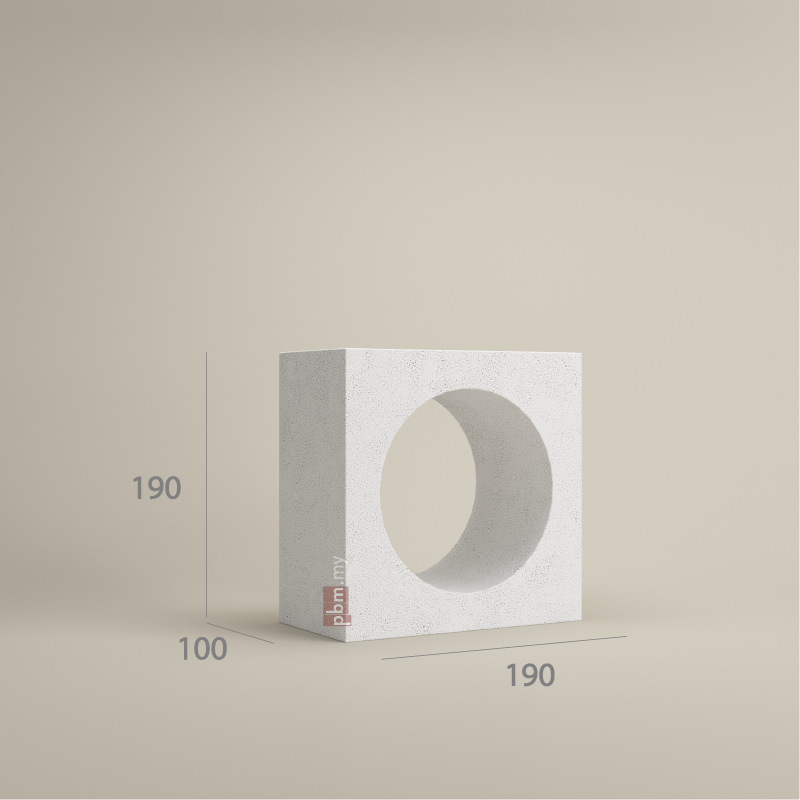 VB+ 807 concrete ventilation block – 190x190x100 mm with full straight-cut circular opening for clean and modern breeze block designs