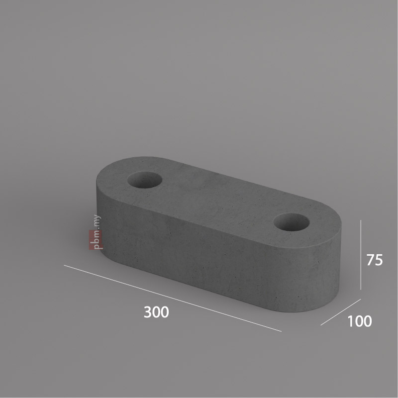 Concrete facing brick FB 350.4R with rounded ends and dual anchoring holes – 300x100x75 mm
