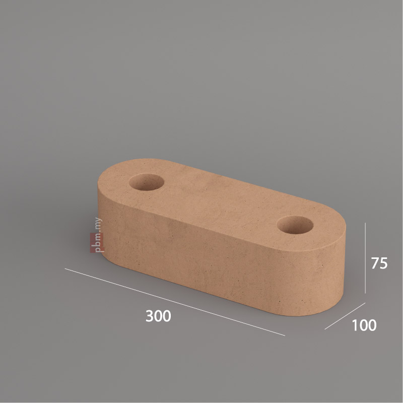 Concrete facing brick FB 360.4R with rounded ends and dual anchoring holes – 300x100x75 mm