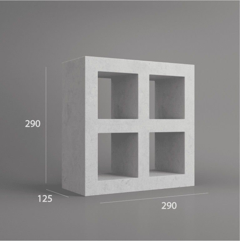 VB 312.125 concrete breeze block with clean 4-square grid pattern – studio render view