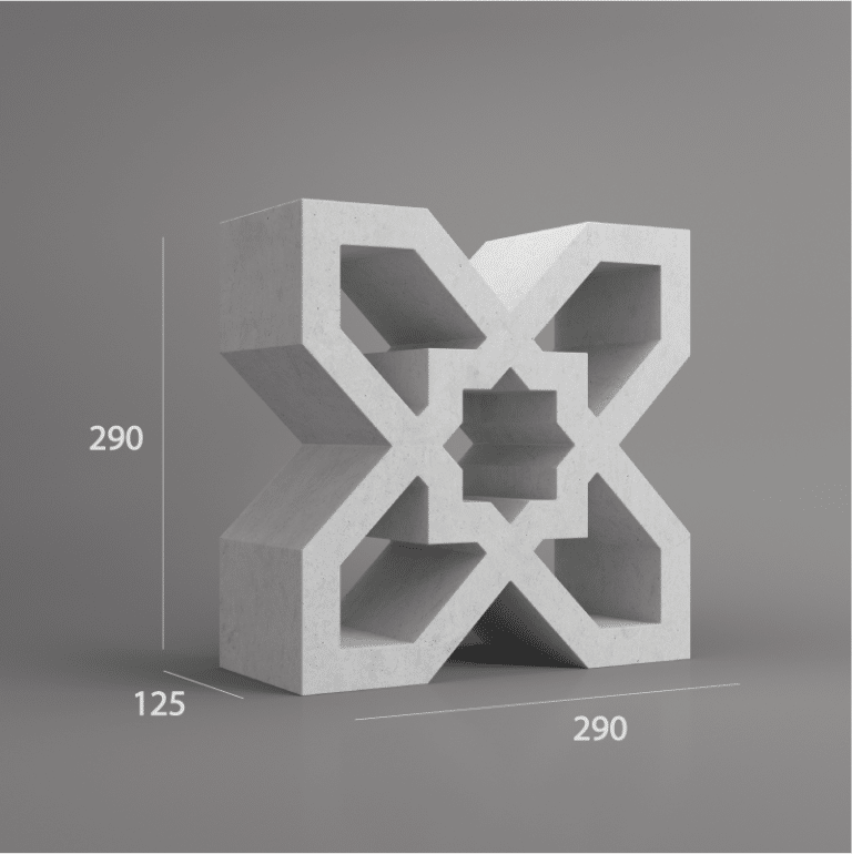 VB 314.125 modern breeze block with Islamic-inspired geometric pattern – 3D rendered view